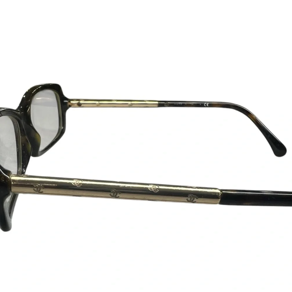 Chanel Tortise Shell Style & Gold CC Logo Engraved Rectangular Frame 3218c.714